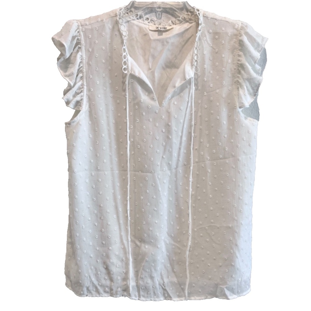 Sage & Citrus Women's White Textured Ruffle Sleeve Lined Top Size L